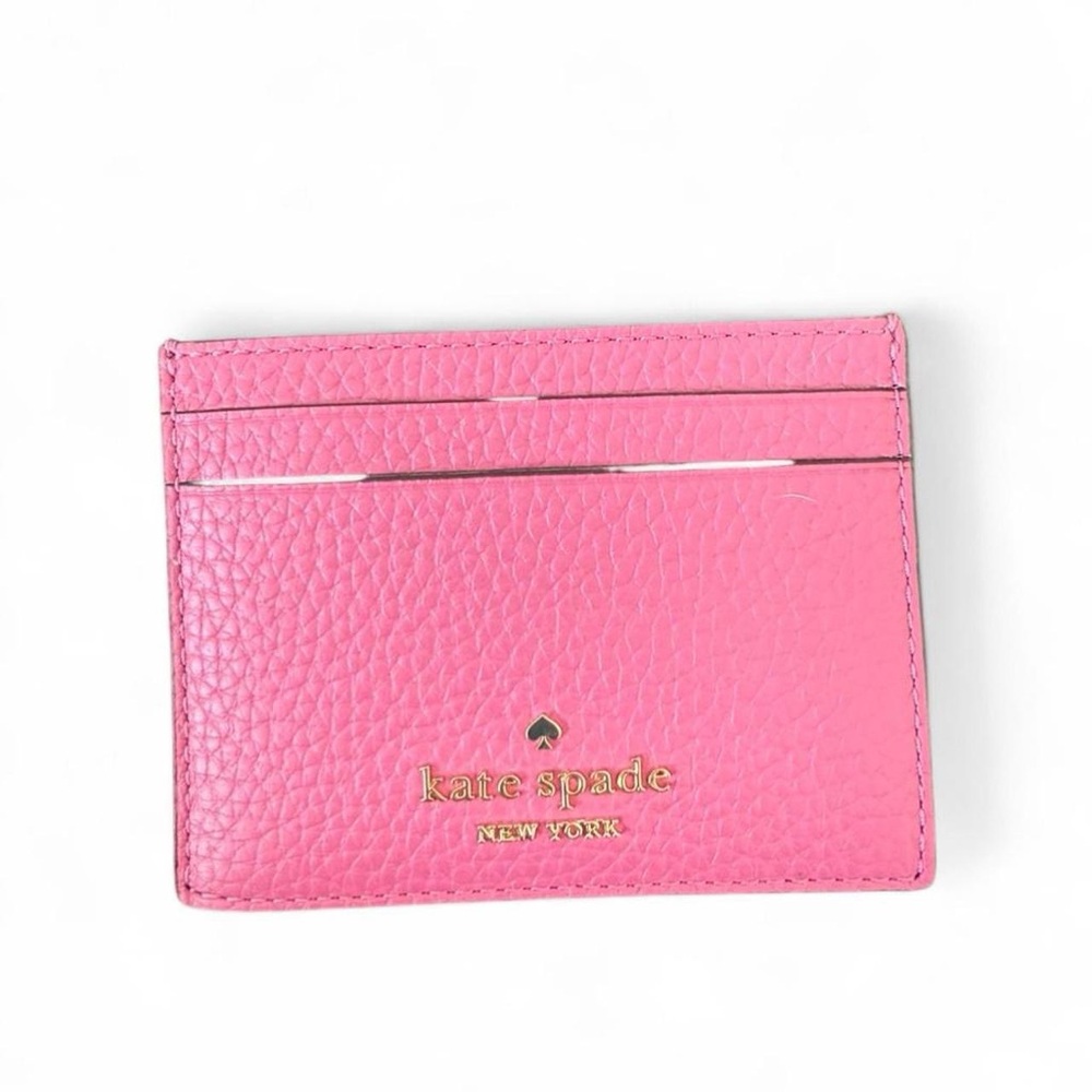 kate spade Pink Pebbled Leather Cardholder with Gold Logo